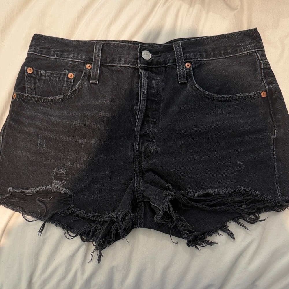 Levi's 501 Washed Black Frayed Denim Cutoff Shorts
